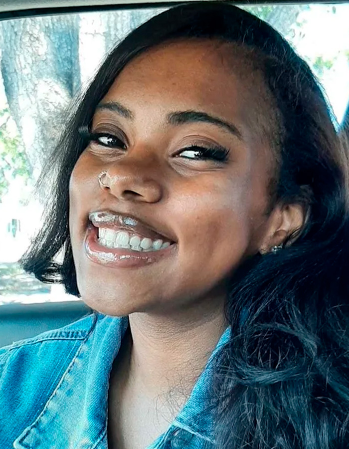 A smiling 15-year-old girl whose life was ended by the 18-year-old attacker.