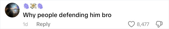 A social media comment from a user with an abstract profile picture, asking, Why people defending him bro, regarding the 18-year-old attacker's prison sentence.