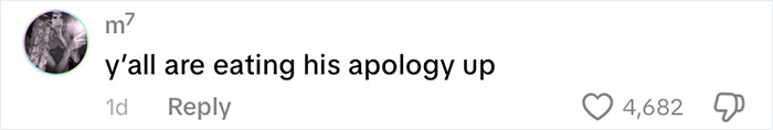 Social media comment about others believing an 18-year-old attacker's apology before a life prison sentence.
