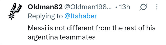 A Twitter comment regarding Lionel Messi and his Argentina teammates behavior after the World Cup loss. A Twitter comment regarding Lionel Messi and his Argentina teammates behavior after the World Cup loss.