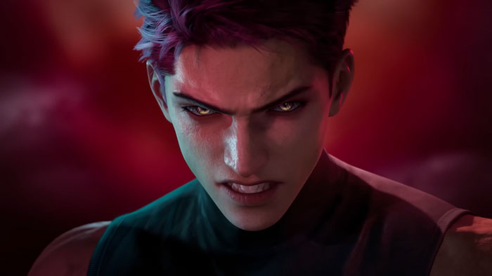 An intense portrait of the Love and Deepspace RPG character, a love interest with red hair and glowing eyes. An intense portrait of the Love and Deepspace RPG character, a love interest with red hair and glowing eyes.