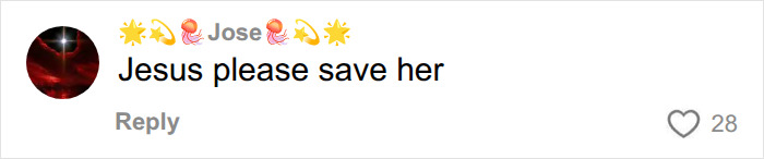 A comment requesting divine intervention for Bonnie Blue's Shameless 154 Men baby-themed stunt.