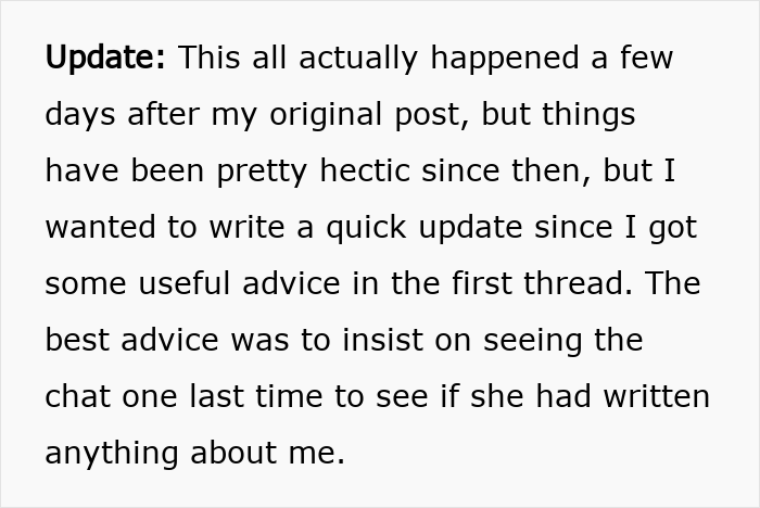 An update about how an accidental peek at her phone changed everything.