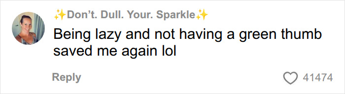 A social media comment saying being lazy and not having a green thumb saved them from plant dangers.