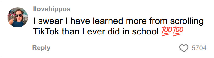A comment from Ilovehippos about learning from TikTok, relating to the expert unveiling dangers of plants.