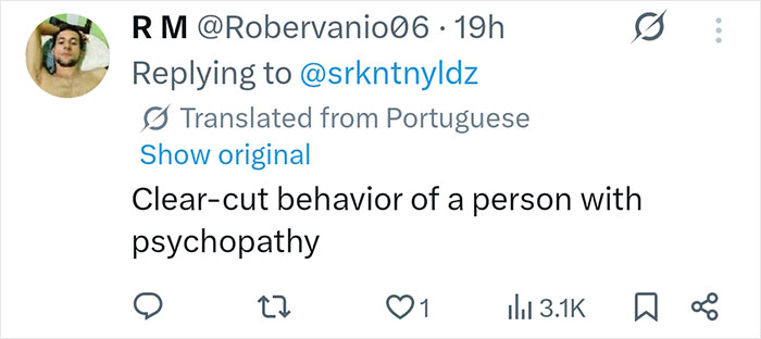 Twitter comment about a medical student's behavior, suggesting psychopathy in a revenge plot.
