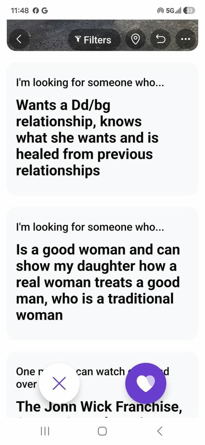 Funny examples of guys who think too highly of themselves, shown by self-important dating profile requests.