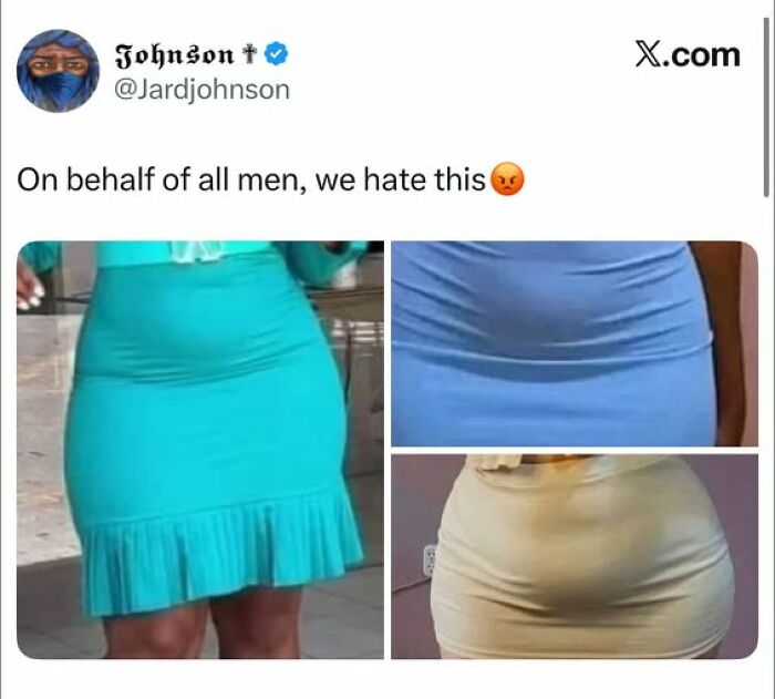A split image shows three outfits with visible underwear lines, a funny example of guys thinking highly of themselves.