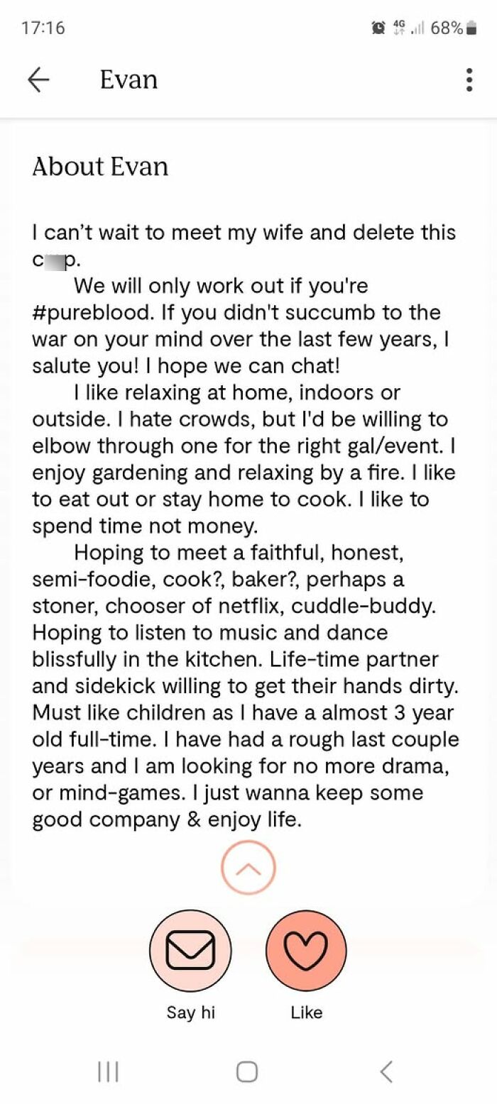 A long dating profile about Evan, providing funny examples of a guy who thinks too highly of himself and his ideal partner.