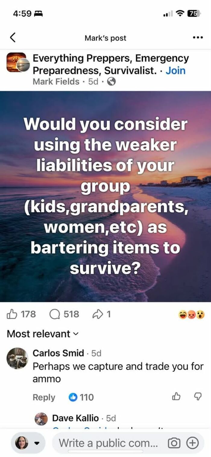 A social media post about survival strategies, a funny example of guys thinking too highly of themselves.