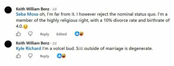 Two social media comments, a funny example of guys thinking too highly of themselves.