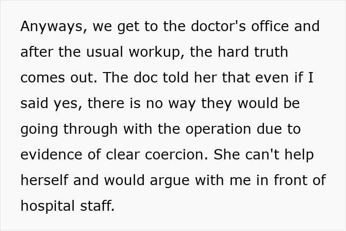 Teen's life is a mess after refusing to donate lung to mom, due to coercion and argument with hospital staff. Teen's life is a mess after refusing to donate lung to mom, due to coercion and argument with hospital staff.