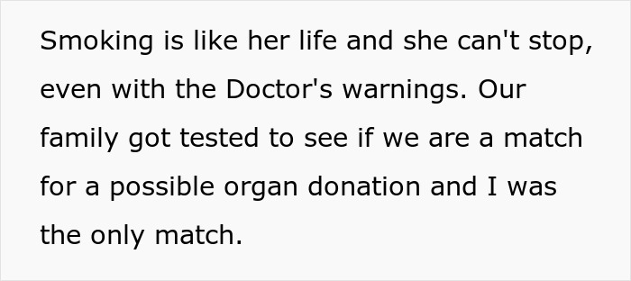 Screenshot of text explaining that the teen is the only match for organ donation to his mom. Screenshot of text explaining that the teen is the only match for organ donation to his mom.