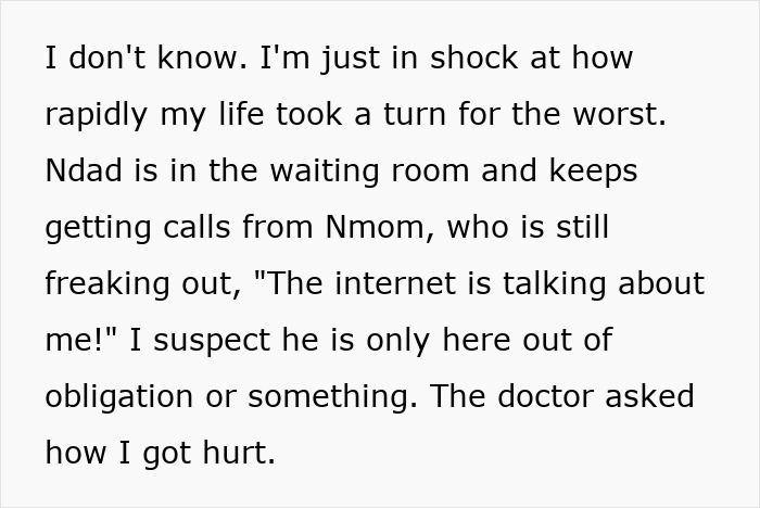 Teen's life is a mess, in shock, dad in waiting room while mom freaks out about the internet. Teen's life is a mess, in shock, dad in waiting room while mom freaks out about the internet.