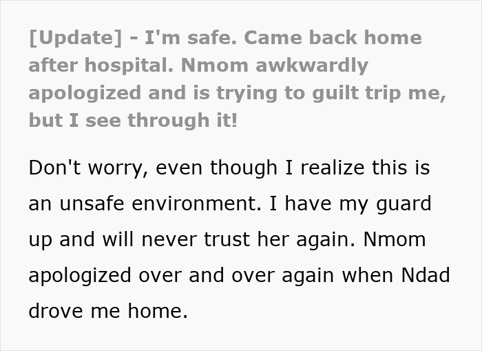 An update from the teen, stating they are safe after refusing to donate their lung, and their mom apologized. An update from the teen, stating they are safe after refusing to donate their lung, and their mom apologized.