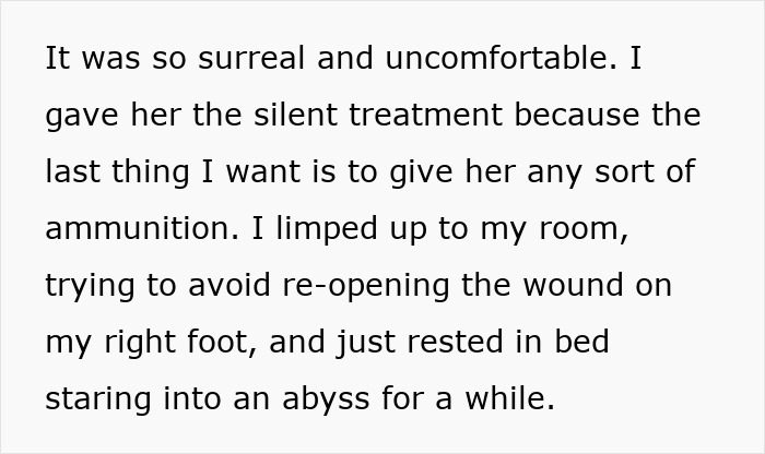 The teen describes feeling surreal and uncomfortable after refusing to donate their lung, resting in bed. The teen describes feeling surreal and uncomfortable after refusing to donate their lung, resting in bed.