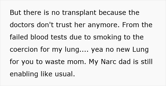 A teen's life is a mess as doctors refuse his mom a lung transplant; he refused to donate his lung. A teen's life is a mess as doctors refuse his mom a lung transplant; he refused to donate his lung.