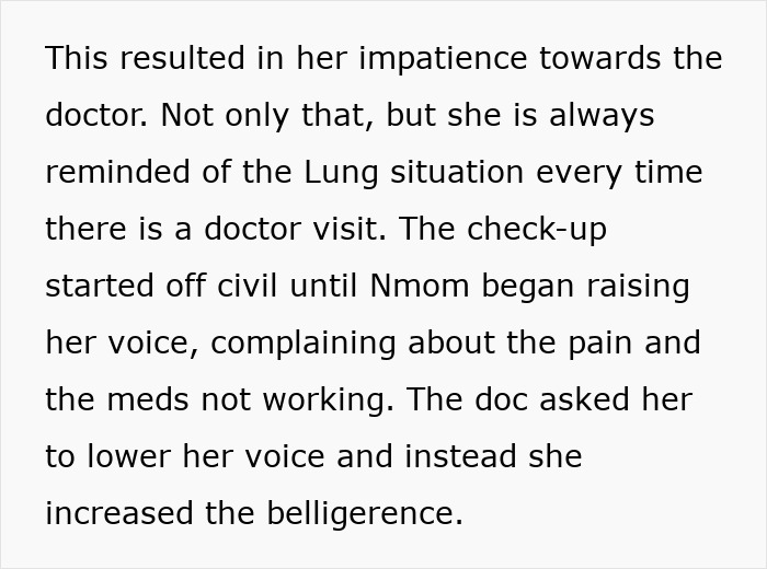 Text describes the mom's impatience during a doctor visit, reminding her of the lung situation and making the teen's life a mess. Text describes the mom's impatience during a doctor visit, reminding her of the lung situation and making the teen's life a mess.