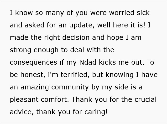 The teen's update expresses fear about consequences but comfort from community support after refusing to donate his lung. The teen's update expresses fear about consequences but comfort from community support after refusing to donate his lung.