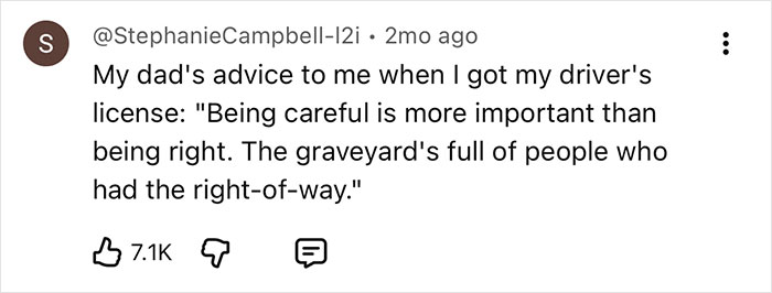 A screenshot of a comment about a mortician's advice to be careful while driving.