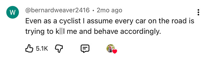 A comment about a mortician's perspective on cyclists and car safety.