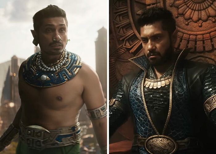 A split image showing character redesigns of Namor, from traditional attire to armored, in Avengers: Doomsday.