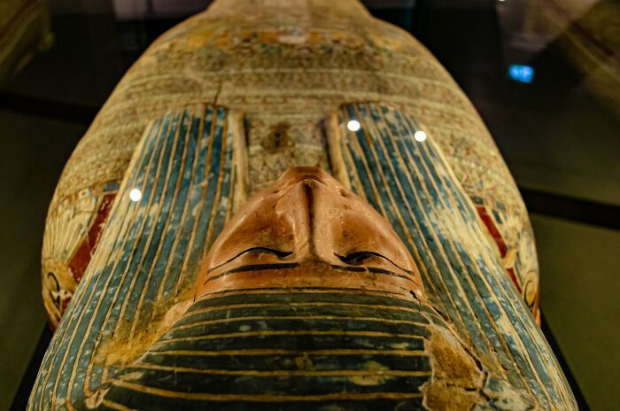 An ancient Egyptian sarcophagus, representing historical disturbing facts and ancient burial practices.