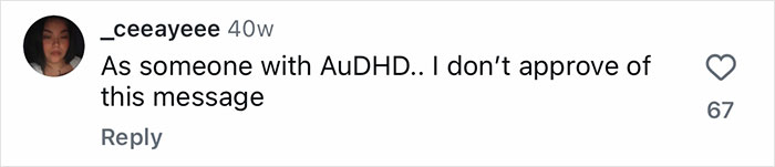Instagram comment from _ceeayeee expressing disapproval of the Nebulasexual message as someone with AuDHD, 67 likes. Instagram comment from _ceeayeee expressing disapproval of the Nebulasexual message as someone with AuDHD, 67 likes.