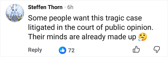Screenshot of Steffen Thorn's Facebook comment about the Nolan Wells scandalous case being litigated in public opinion. Screenshot of Steffen Thorn's Facebook comment about the Nolan Wells scandalous case being litigated in public opinion.