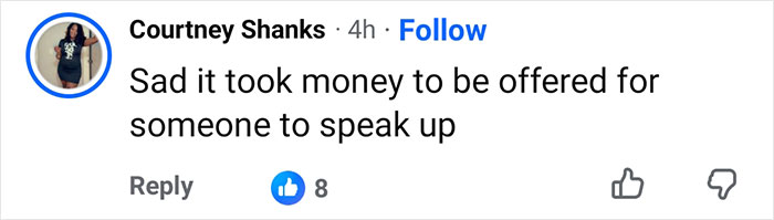 Courtney Shanks' comment on social media about the scandalous case, mentioning money offered to speak up. Courtney Shanks' comment on social media about the scandalous case, mentioning money offered to speak up.
