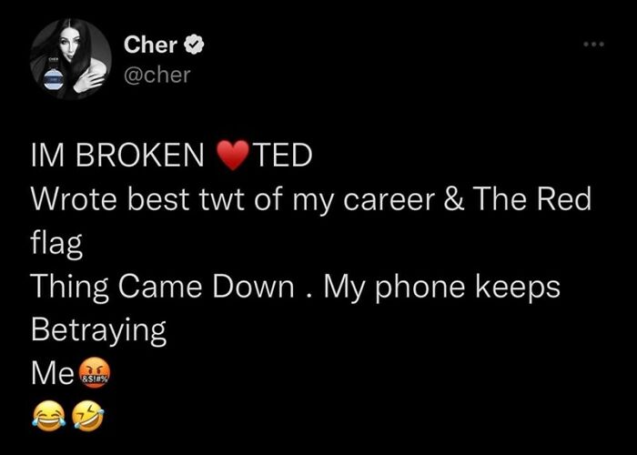 Elderly people humorously proving they shouldn't have unsupervised access to the internet, featuring a Cher tweet about a phone error.