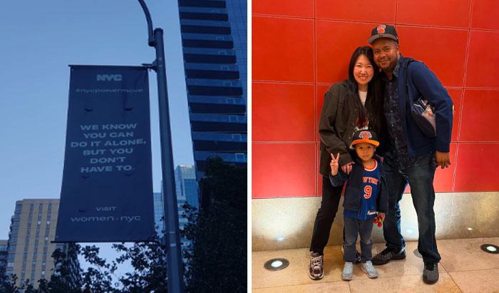 A rare occurrence of a NYC power move banner alongside a family photo.