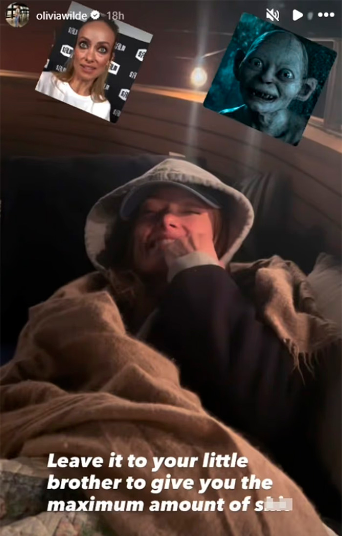 Olivia Wilde under a blanket, with images of herself and Gollum, following medical cadaver backlash. Olivia Wilde under a blanket, with images of herself and Gollum, following medical cadaver backlash.