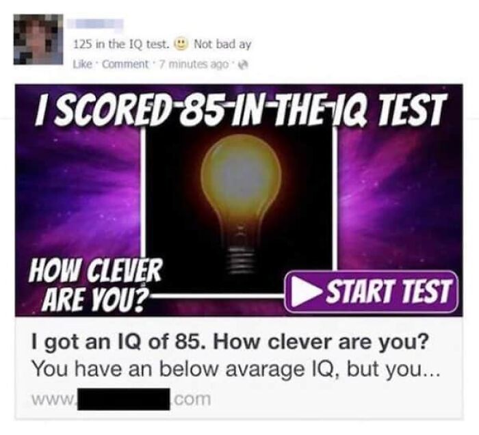 A screenshot where someone is busted for lying about their IQ test score in a hilariously embarrassing screenshot.