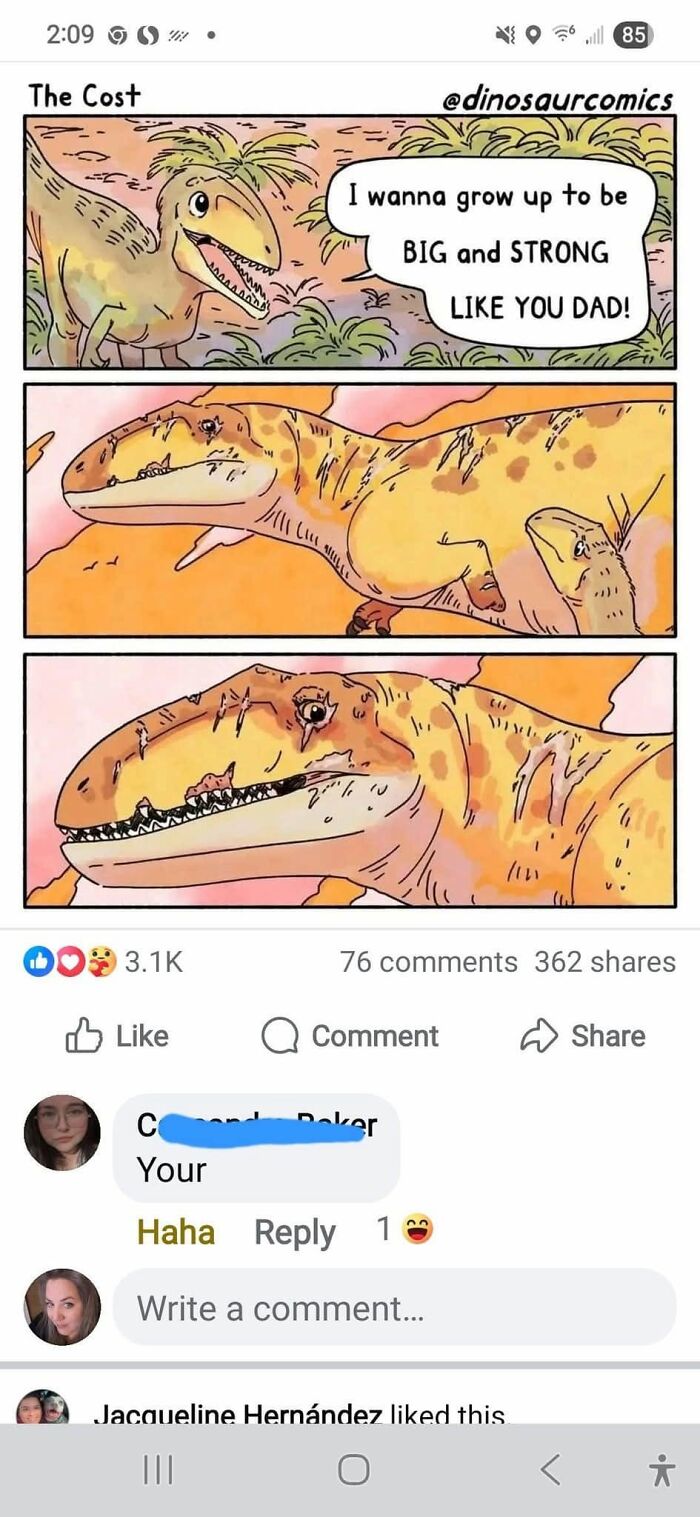 A comic about dinosaurs with a comment section below correcting someone online.