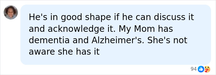 A social media comment about Danny Glover's diagnosis, discussing warning symptoms of dementia and Alzheimer's. A social media comment about Danny Glover's diagnosis, discussing warning symptoms of dementia and Alzheimer's.