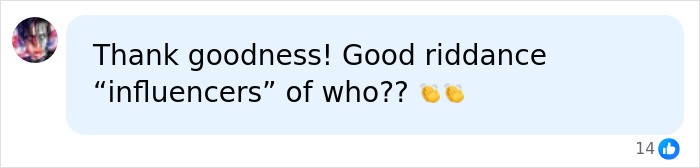 A social media comment saying, Thank goodness! Good riddance influencers of who??, regarding the Nantucket store.