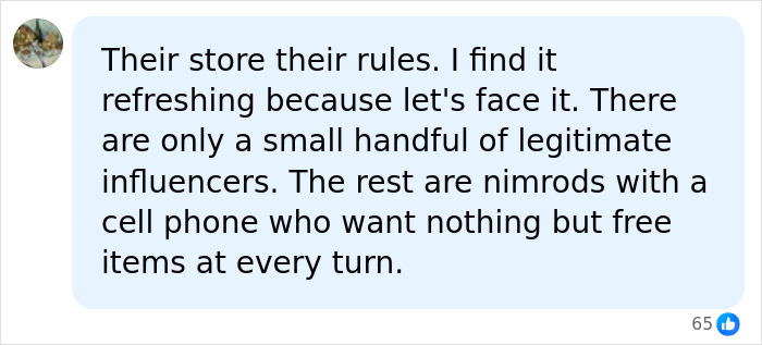Social media comment defending Nantucket store's no influencers policy