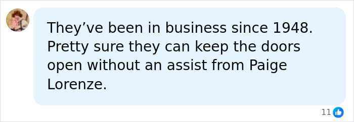 Screenshot of a comment defending Nantucket store, stating they don't need influencers for business.