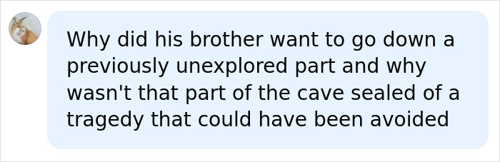 A social media comment questioning why the brother explored an unsealed part of the Nutty Putty Cave.