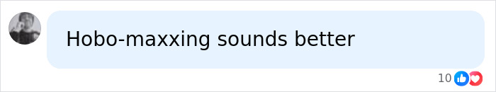 A social media comment suggesting 'Hobo-maxxing sounds better.' B*m-maxxing sparks concern among experts.