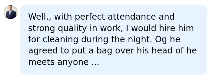 A comment about hiring someone with perfect attendance and strong quality, referencing the Black Alien and his career. A comment about hiring someone with perfect attendance and strong quality, referencing the Black Alien and his career.