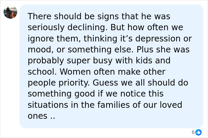 A comment on social media about a Michigan man who takes lives, discussing signs of decline and ignoring them.