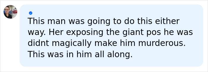Screenshot of a comment about the husband, stating he was always murderous, regardless of being exposed on TikTok.