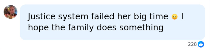 Screenshot of a comment criticizing the justice system's failure in an influencer's case.