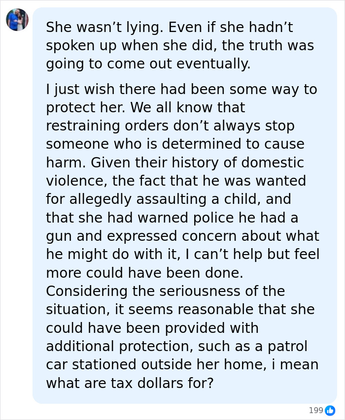 Screenshot of a detailed social media comment discussing protection for the influencer.