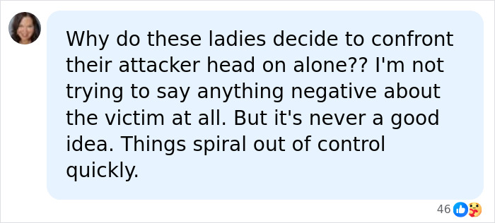 Screenshot showing a comment questioning why victims confront attackers directly, after an influencer exposed her husband on TikTok.