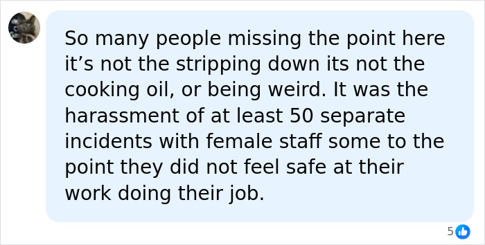 A social media comment discussing a mime accused of terrorizing women, highlighting harassment over stripping down or cooking oil stunts. A social media comment discussing a mime accused of terrorizing women, highlighting harassment over stripping down or cooking oil stunts.