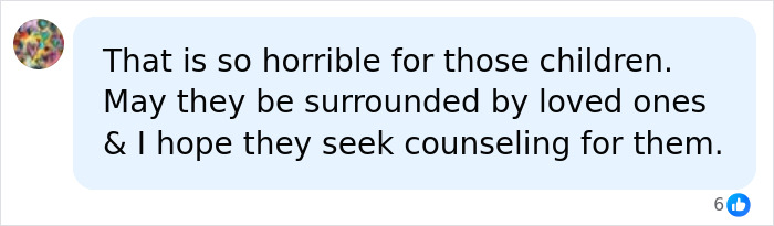A social media comment about the horror for the children and hoping they receive counseling after the marshmallow accident.
