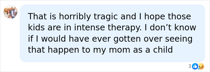 A social media comment calling the marshmallow accident tragic and hoping the kids are in therapy.